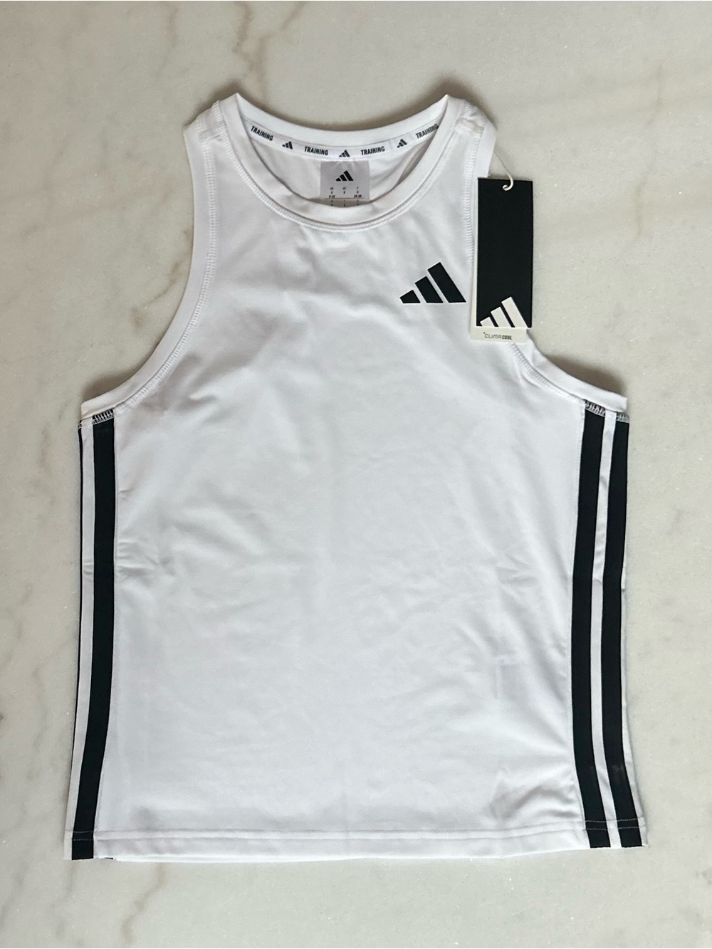 adidas Women’s Training Tank Top White Black Stripes Size S NWT